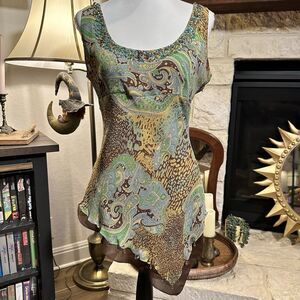 Y2K 90s Fairy ECI 100% Silk Embellished Beaded Long Boho Sleeveless Blouse
